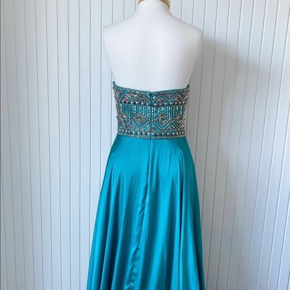 NWOT Mac Duggal Teal Beaded Strapless Long Gown Dress Formal Size 10 - Picture 5 of 16